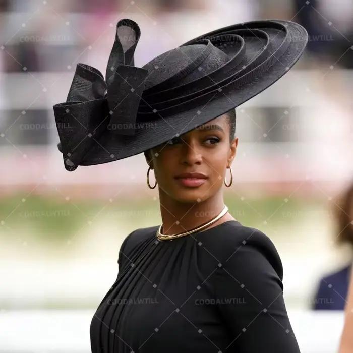 Grand chapeau fascinateur Royal Ascot avec nœud, accessoire de cheveux pour femme, chapeau de mariage, chapeau de mode, chapeau de performance, chapeau pour toutes les saisons