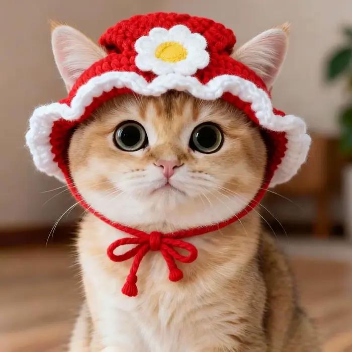 Nouveau chapeau de chat drôle raffiné élastique accessoires de séance Photo chiot chatons tricoté