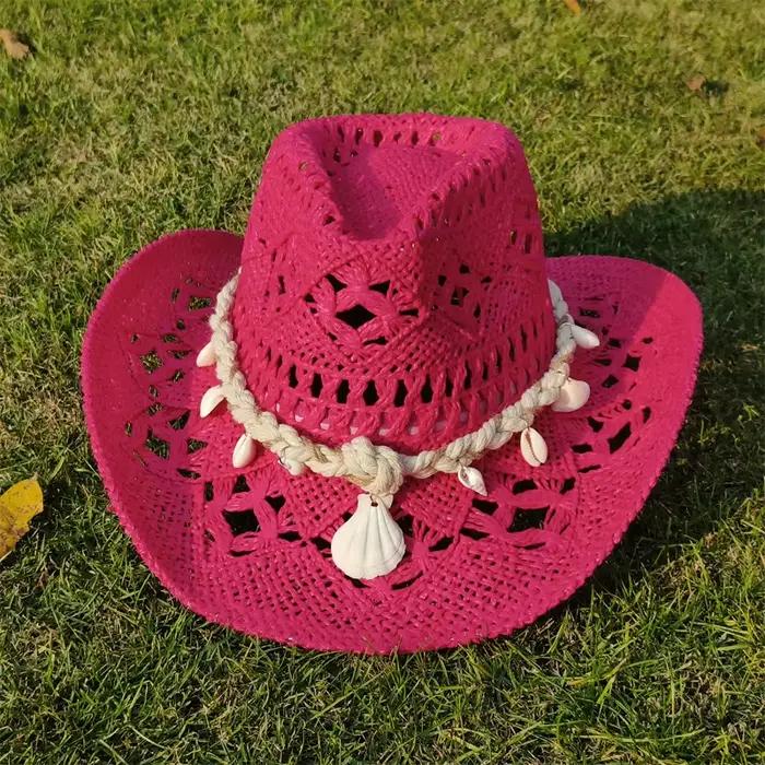 Chapeau de Cowboy en Paille pour Femme, Parasol de Plage, Jazz, à la Mode, Été