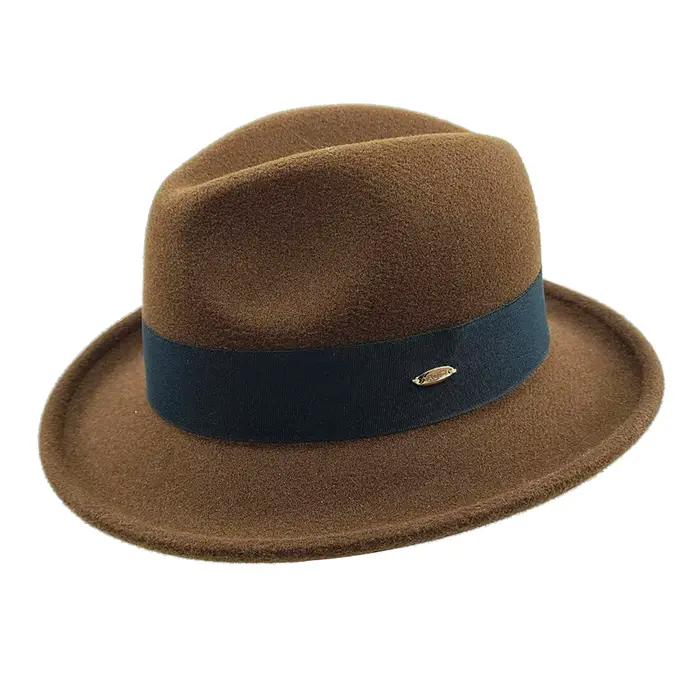Nouveaux chapeaux Fedoras hommes Vintage noir feutre à large bord Jazz