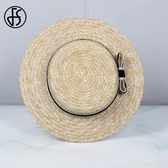 FS chapeau de paille à dessus plat avec velours et ruban au Crochet nœud à bord court Cocktail thé casquette de fête chapeaux fascinateurs pour les femmes 2025