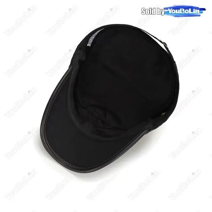 Casquette plate réglable en coton délavé blanc vieilli avec reliure en cuir