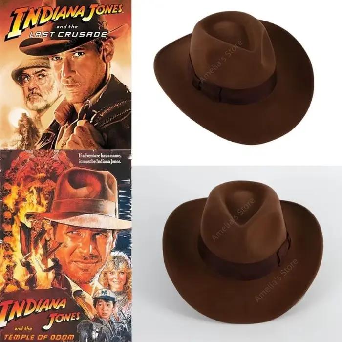 Chapeau Fedora Indiana Jones en feutre de laine de qualité supérieure avec bande gros-grain écrasable