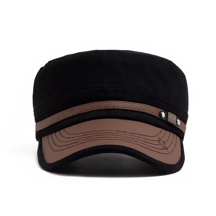 Casquette plate unisexe en cuir PU à visière souple en coton