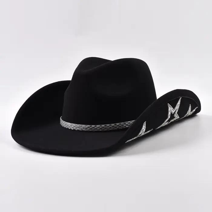 Chapeau de cowgirl occidental à large bord avec strass et étoile pour femmes, mariage, soirée dansante, enterrement de vie de jeune fille