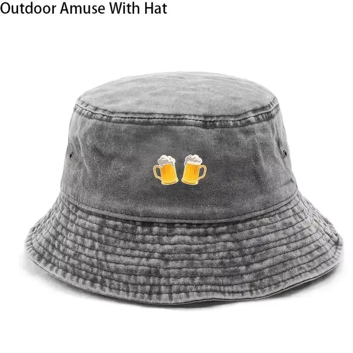 Chapeau de pêcheur élégant pour homme avec imprimé tasse de bière - Non extensible