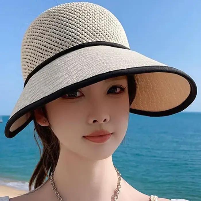 Chapeau de soleil à large bord en paille pour femme protection UV léger compagnon de voyage plage et sports occassions spéciales été printemps automne hiver
