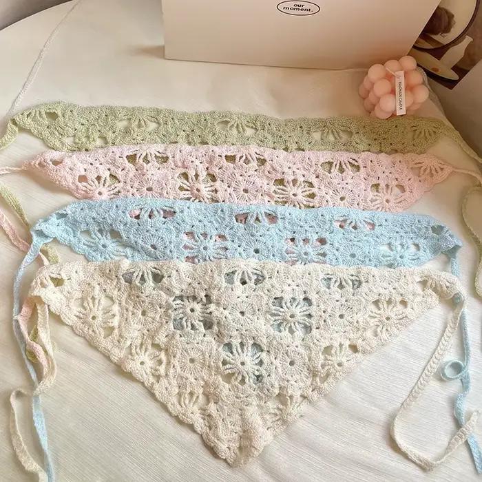 Mode tricoté foulard chapeau français Style pastorale Triangle bandeau à la main Crochet