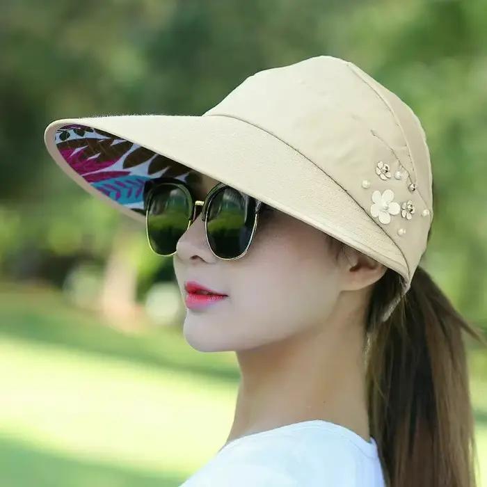 Chapeau de soleil pliable à large bord pour femmes