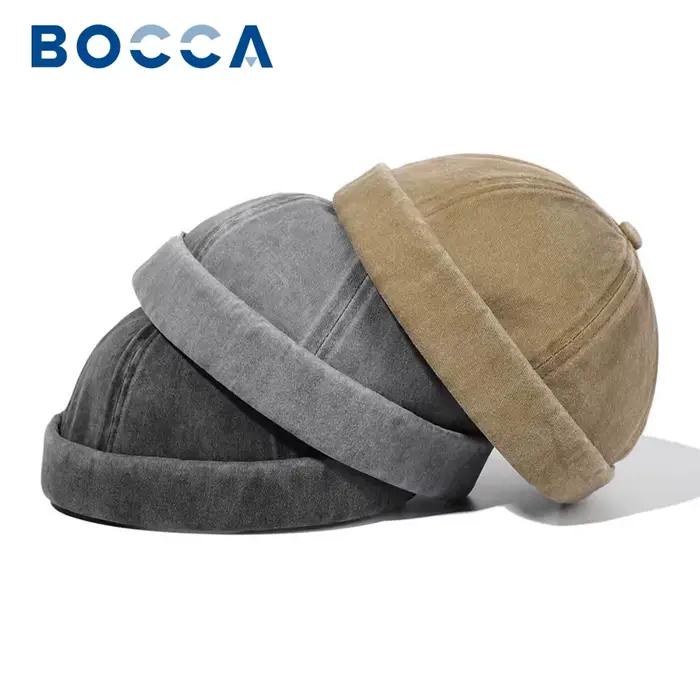 Bocca lavé Docker Beanie casquette sans bords chapeau sans visière couleur unie rétro Vintage Style de rue printemps automne extérieur Gorras