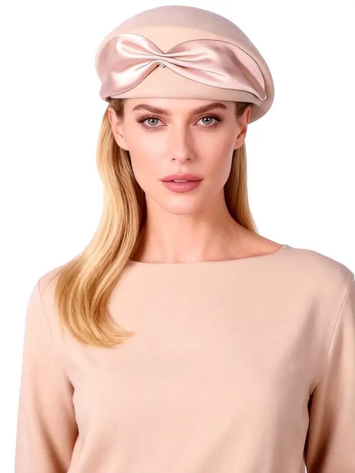 Béret en feutre de laine de chameau pour femme avec nœud