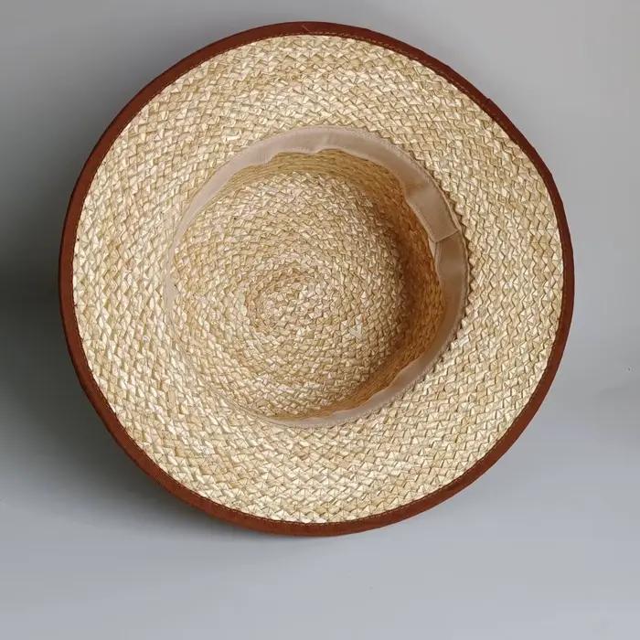 Chapeau de paille à dessus plat pour femme avec bordure