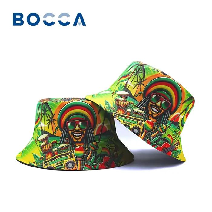 Bocca Rasta Styles seau chapeau Juneteenth Bob Marley dessin animé pêcheur chapeaux réversible Panama casquette casquettes pour hommes et femmes en plein air