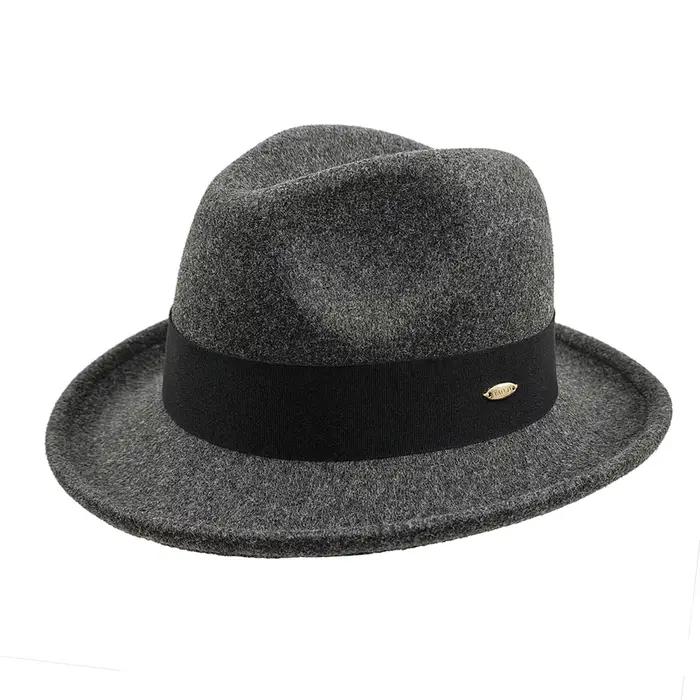 Nouveaux chapeaux Fedoras hommes Vintage noir feutre à large bord Jazz