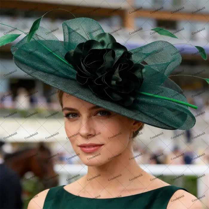Vert foncé dames Derby Fascinator chapeaux femme église mariage Royal Ascot casque femmes