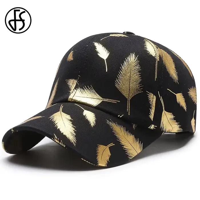 Casquette de baseball FS Brand noire à imprimé plumes dorées pour hommes et femmes
