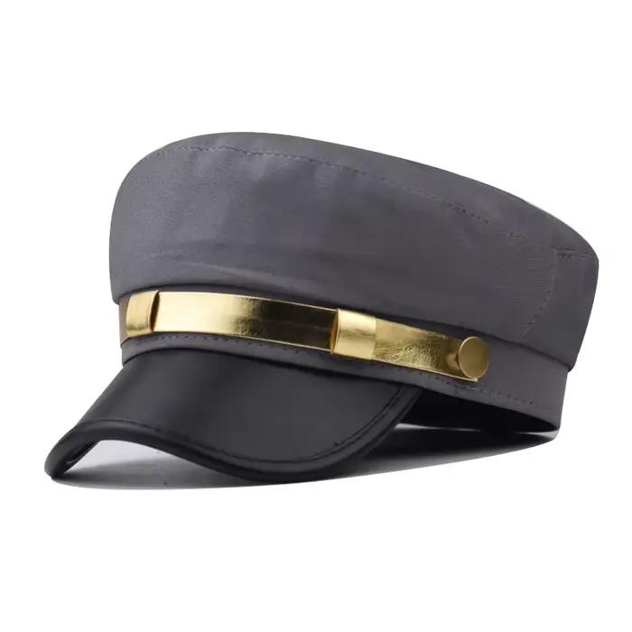 Chapeau haut-de-forme plat en cuir à bords dorés pour hommes et femmes