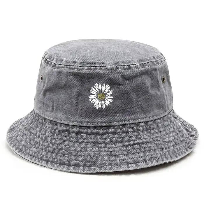 Chapeau Bob en Coton Lavé Motif Marguerite Style Vintage pour Femme – Protection Solaire Estivale