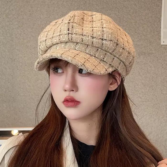 Béret à carreaux octogonaux pour femmes