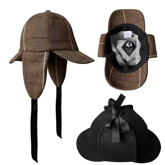 Chapeau Sherlock Holmes Deerstalker unisexe de style britannique pour l'automne et l'hiver