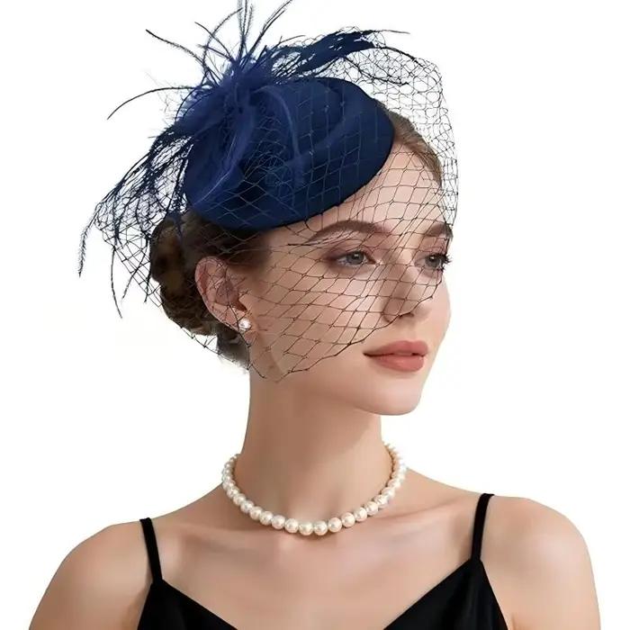Chapeau Fascinator à Plumes pour Femme avec Voile