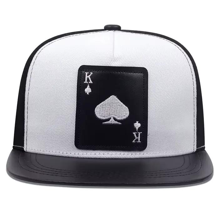 King-Casquettes de baseball brodées de cartes à jouer en cuir pour hommes et femmes