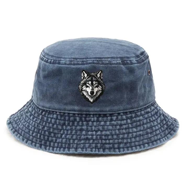 Un chapeau de pêcheur unisexe à tête de loup - Design de visage
