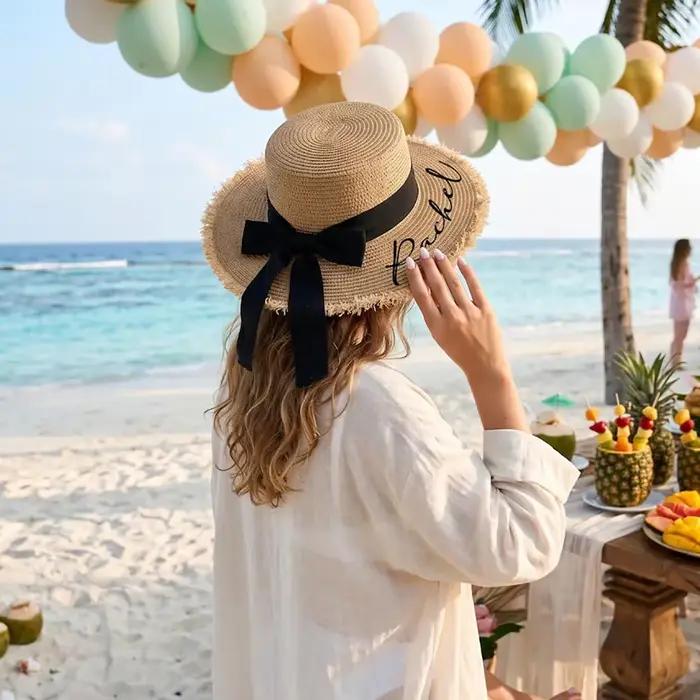 Chapeau de plage personnalisé en paille souple pour demoiselle d'honneur