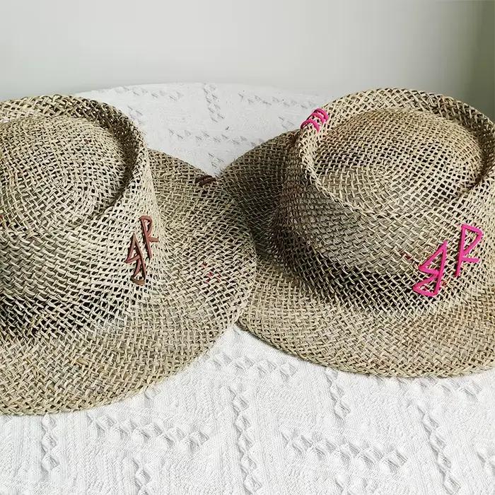 Chapeau de paille avec lettres RB pour femmes