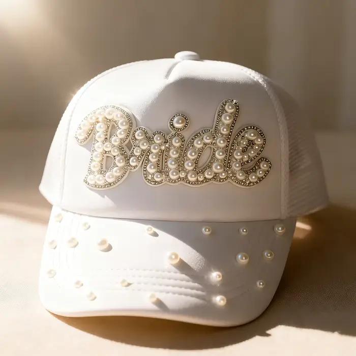 Casquette de baseball scintillante avec perles et strass pour future mariée