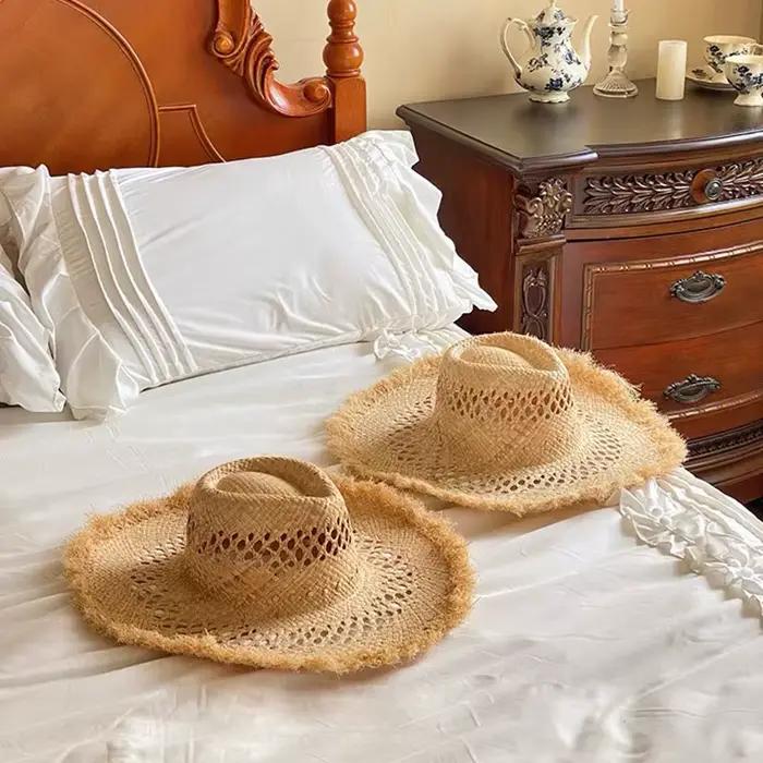 Mode fait à la main naturel raphia chapeau de paille pour hommes femmes casquettes été Panama décontracté Jazz chapeau vacances plage Sombrero Mujer Playa
