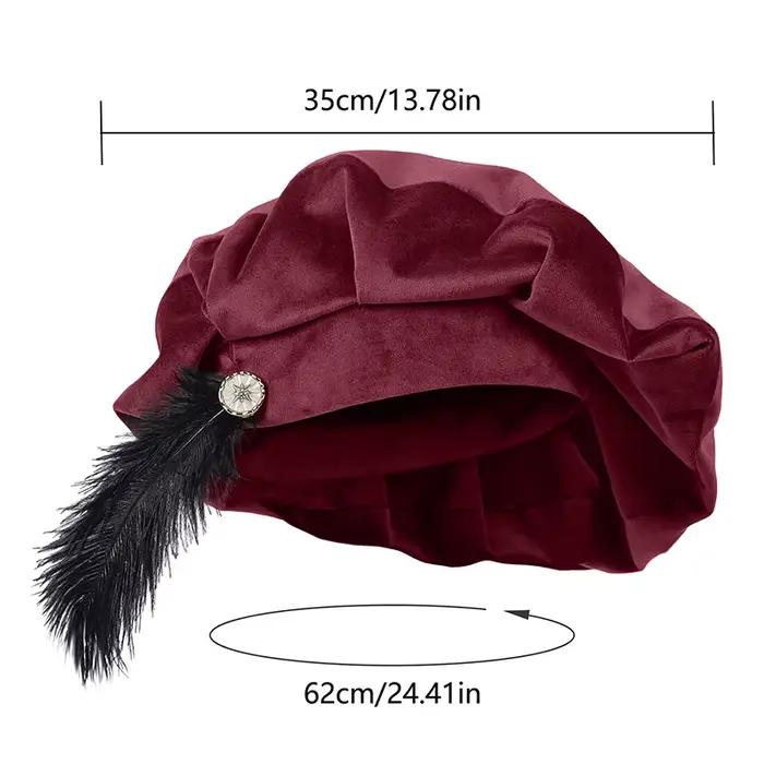 Béret Tudor en polyester pour costumes médiévaux et reconstitution historique homme Renaissance Elizabethaine casquette de minstre de la cour occasions spéciales