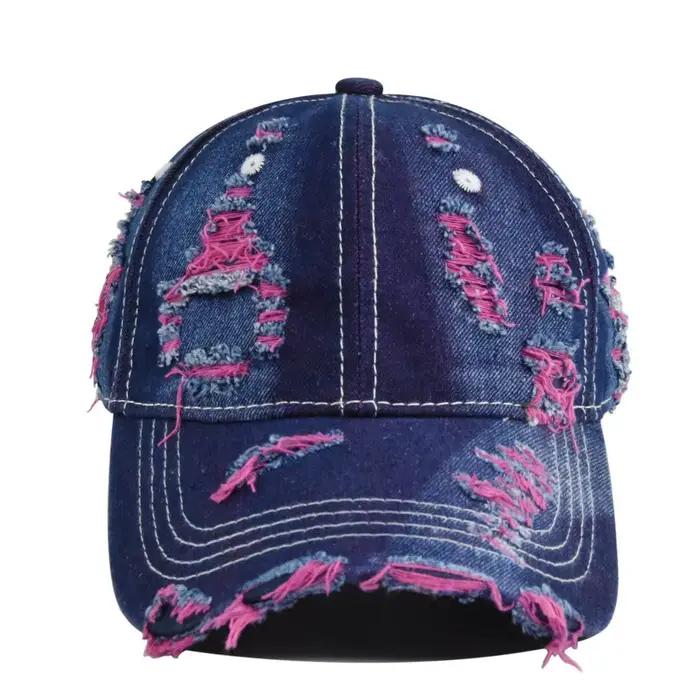 Chapeau de Baseball délavé en Denim rétro en détresse