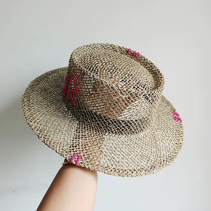 Chapeau de paille avec lettres RB pour femmes