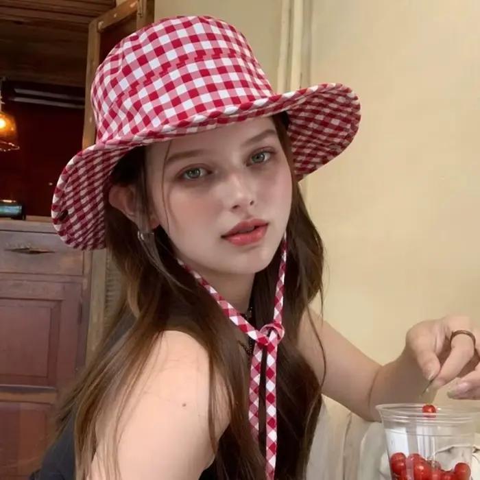 Chapeau Bob Printemps-Été à Pois et Grille pour Fille
