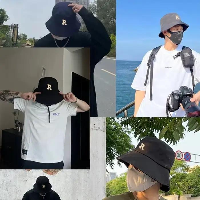 Chapeau de seau en coton sport lettres protection solaire pour homme occasions décontractées été printemps