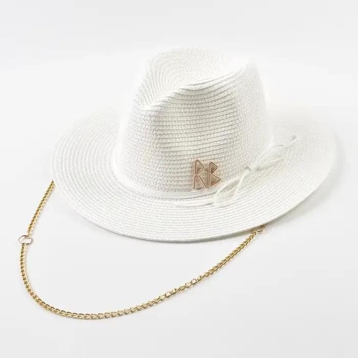 Chapeaux de paille avec lettres RB en métal à la mode pour femmes et hommes