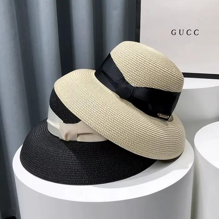 Chapeau de paille de Style Hepburn français pour femmes