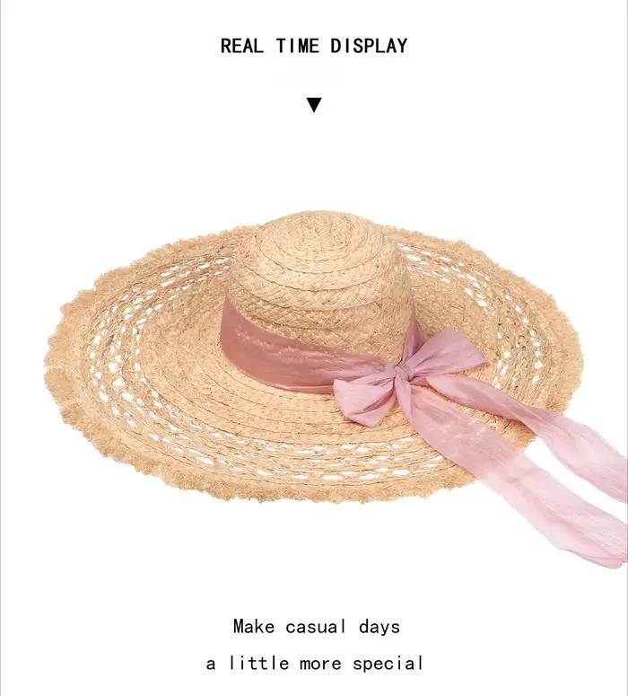 Chapeaux de paille de blé pliables à large bord style Hepburn pour femme