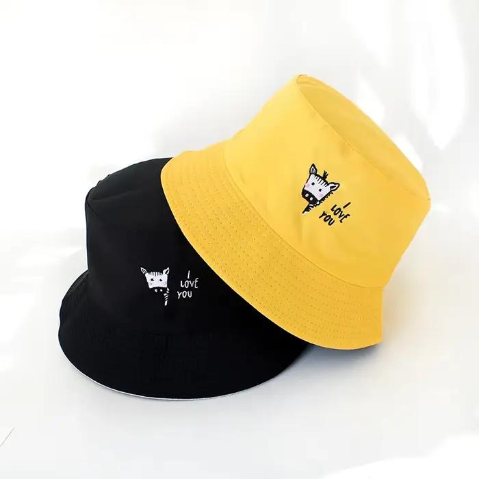Chapeau de pêcheur polyvalent avec broderie d'animaux de dessin animé japonais mignon