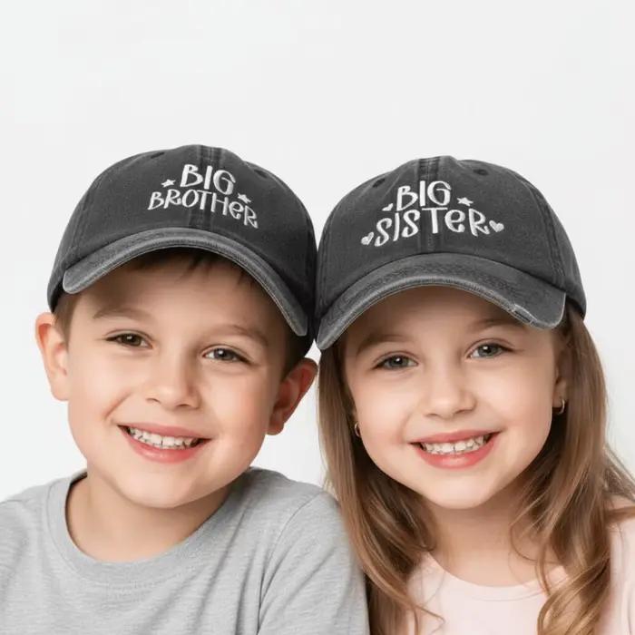 Casquettes ajustables en coton lavé style vintage pour frères et sœurs