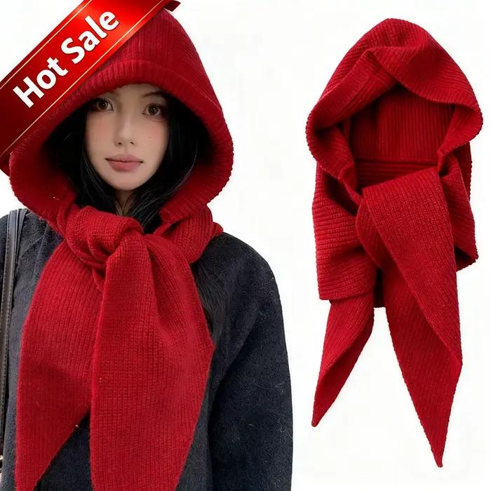 Chapeaux d'hiver pour femmes tricoté Polyester à capuche écharpe chapeau