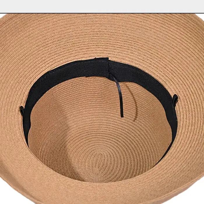 Chapeau de soleil élégant en paille de raphia style bohème à pois
