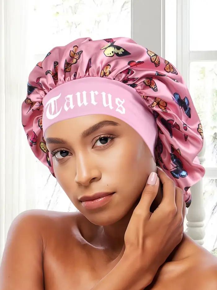 Ensemble bonnet et bandeau de sommeil en Satin papillon rose