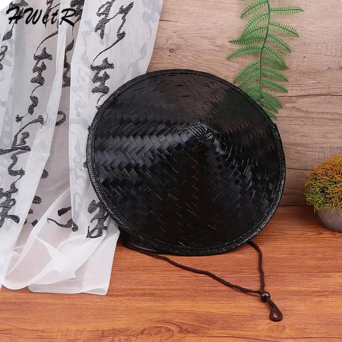 Chapeau conique décoratif en paille de bambou