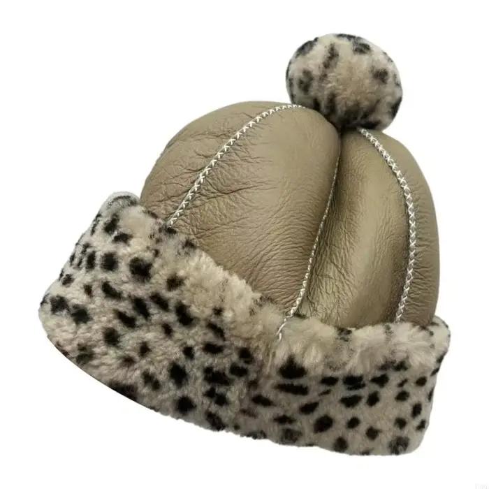 Casquette d'hiver unisexe en fourrure mouton