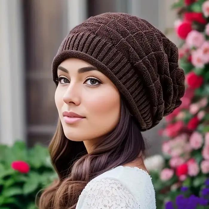 Bonnet Epais Et Ample Pour Femme Avec Chauffe-Oreilles Elastiques Leger Et Mode Pour L'Automne Occasions Speciales Douceur Polyester Sport Tricoté