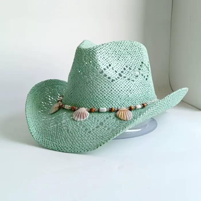 Chapeau de cowboy vert menthe fait main