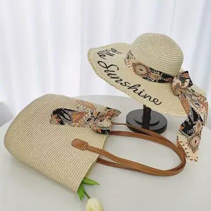 Ensemble chapeau de paille anti-UV et sac fourre-tout