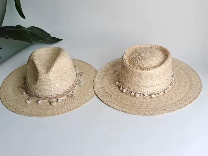 Chapeau de paille naturel en feuilles de palmier pour femmes et hommes